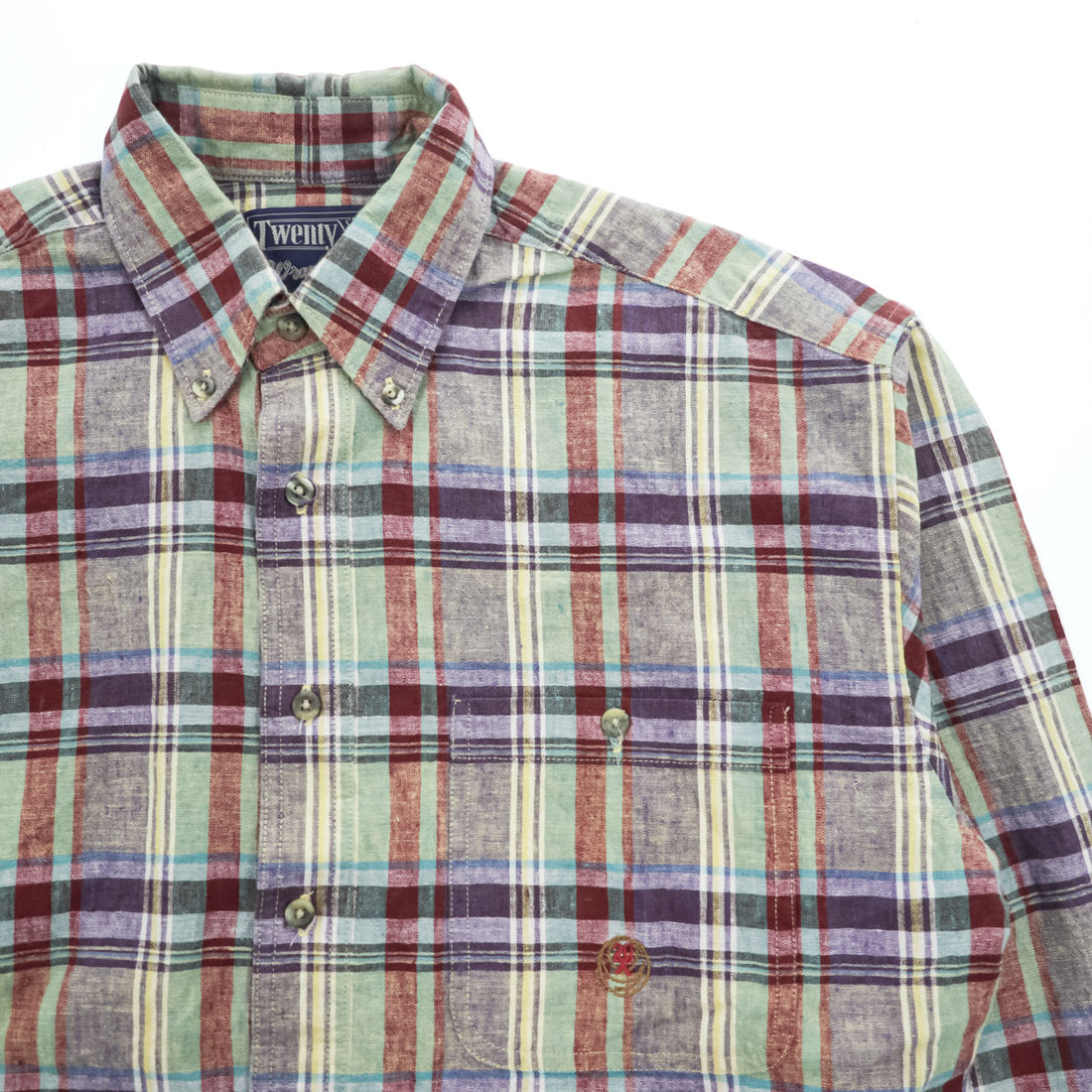 Wrangler 90年代 ヴィンテージ 長袖 リネン チェックシャツ M マルチカラー TWENTY X ボタンダウン