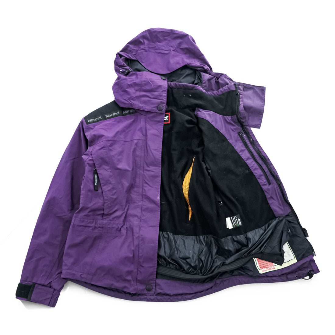 Vintage Marmot Gore-Tex 2 Ply Women's Ski Mountain Jacket Purple Black Hooded Shell Size S