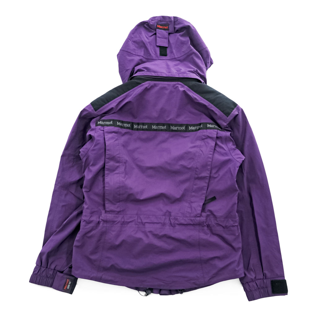 Vintage Marmot Gore-Tex 2 Ply Women's Ski Mountain Jacket Purple Black Hooded Shell Size S