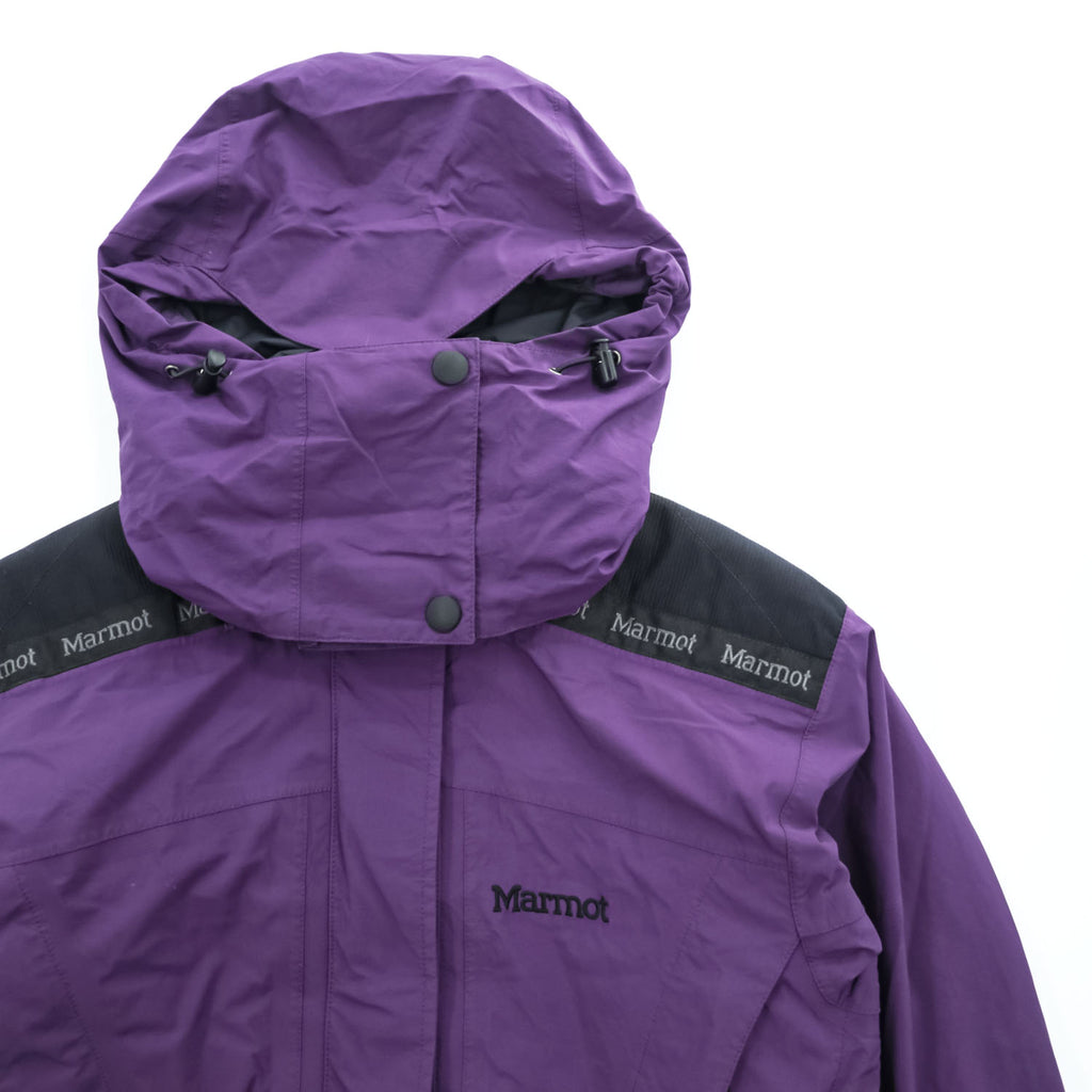 Vintage Marmot Gore-Tex 2 Ply Women's Ski Mountain Jacket Purple Black Hooded Shell Size S