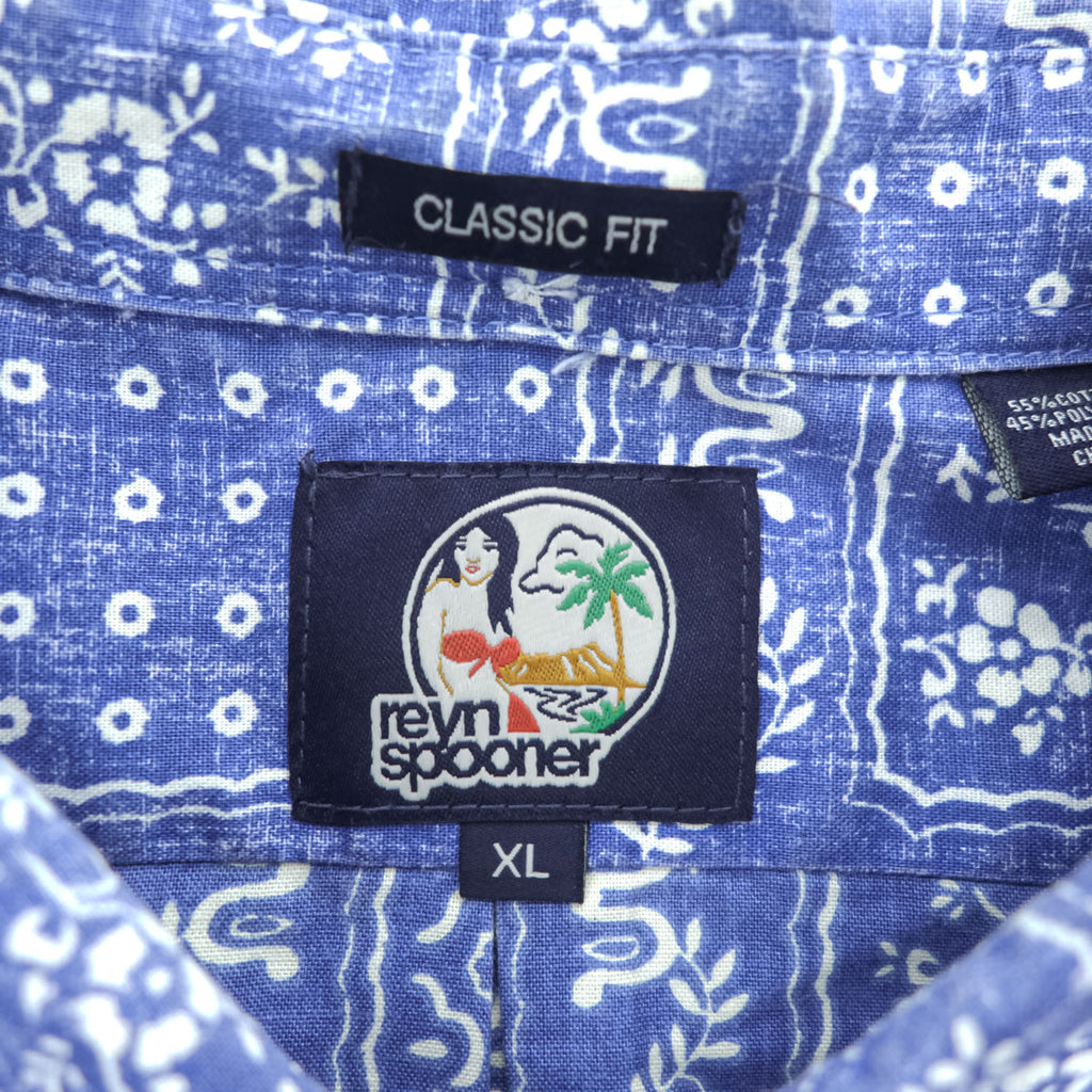 Reyn Spooner 90s Classic Fit Bandana Patchwork Aloha Shirt Blue White Short Sleeve Size XL
