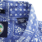 Reyn Spooner 90s Classic Fit Bandana Patchwork Aloha Shirt Blue White Short Sleeve Size XL