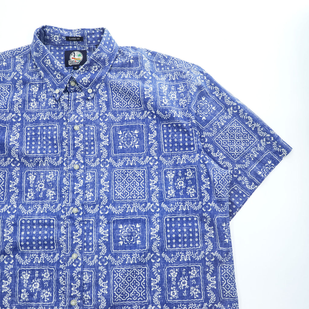 Reyn Spooner 90s Classic Fit Bandana Patchwork Aloha Shirt Blue White Short Sleeve Size XL