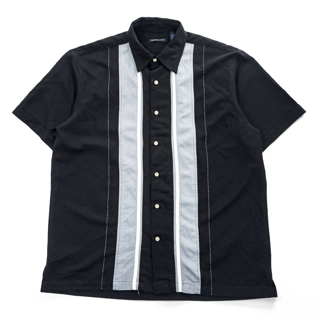 VAN HEUSEN STUDIO 半袖シャツ L ブラック グレー 縦ライン 切替 ボックスシルエット