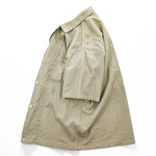 BLUE BLUE Cotton Linen Pripera Open Collar Short Sleeve Shirt Beige Box Fit Size 2 Japan M
