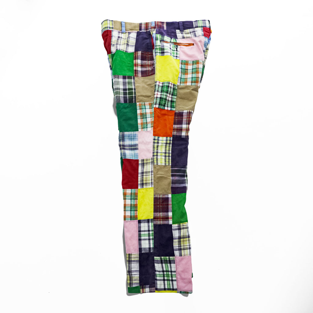 80s Vintage Bleeding Madras Patchwork Plaid Pants Multicolor Indian Fabric Preppy Trad Cotton Trousers