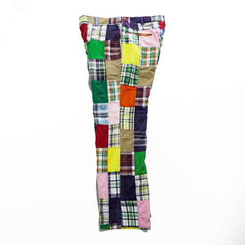 80s Vintage Bleeding Madras Patchwork Plaid Pants Multicolor Indian Fabric Preppy Trad Cotton Trousers