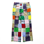 80s Vintage Bleeding Madras Patchwork Plaid Pants Multicolor Indian Fabric Preppy Trad Cotton Trousers