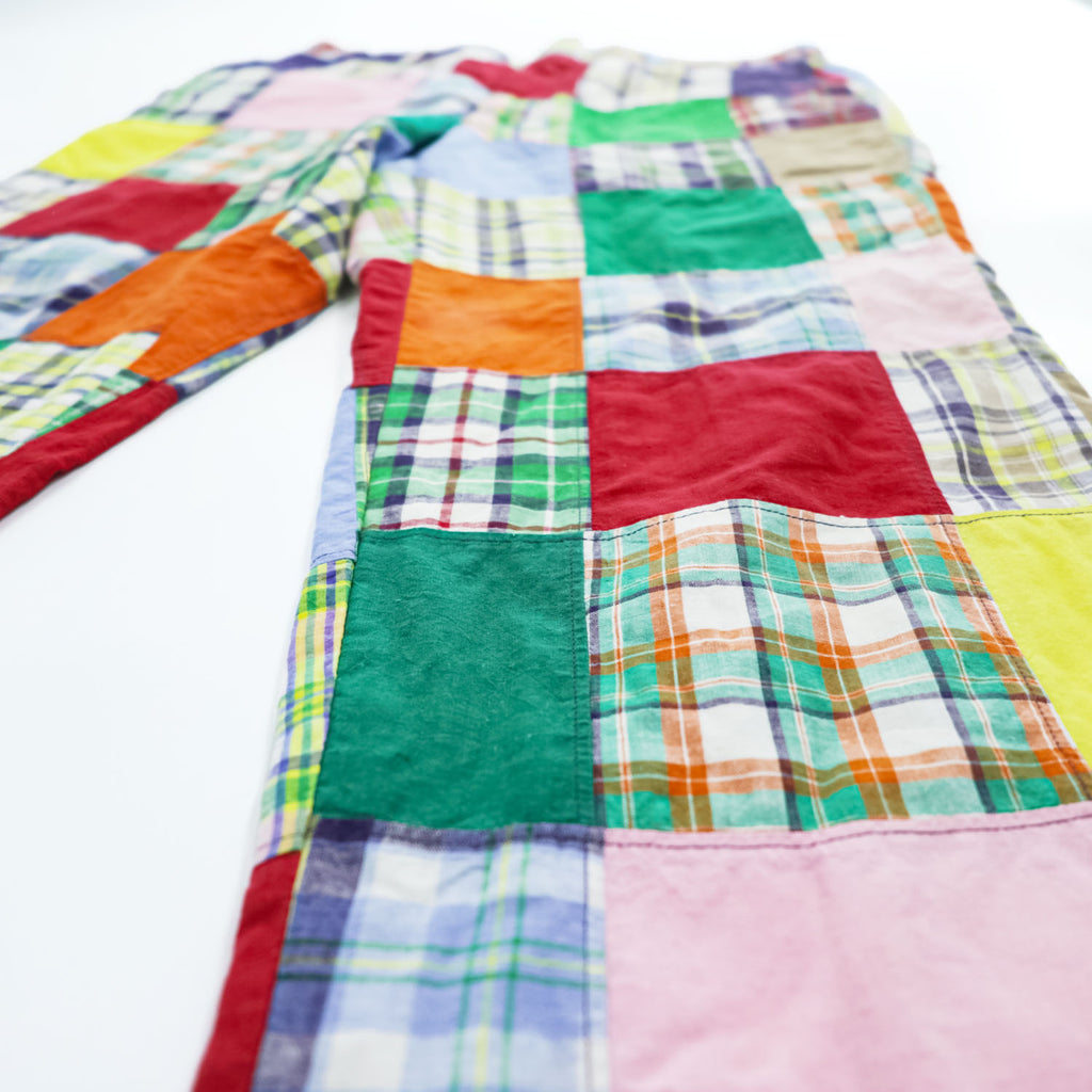 80s Vintage Bleeding Madras Patchwork Plaid Pants Multicolor Indian Fabric Preppy Trad Cotton Trousers