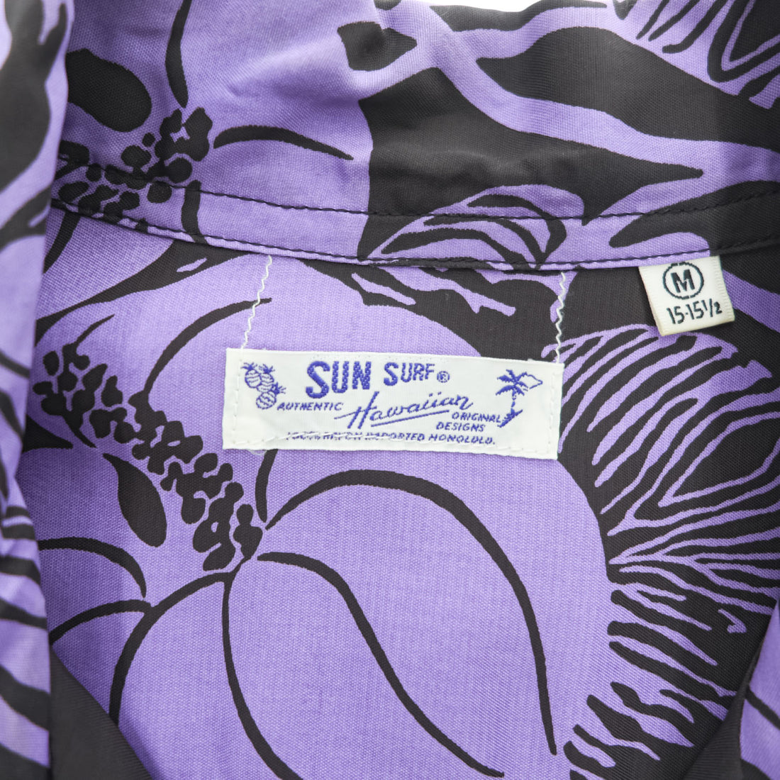 SUN SURF 日本製 アロハシャツ 半袖 オープンカラーシャツ M パープル 総柄 ANTHRIUM BORDER 開襟 SS34446