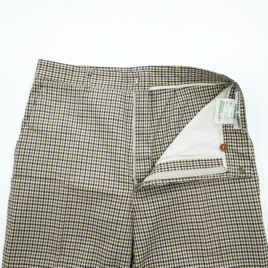 KATHARINE HAMNETT LONDON 90年代 ヴィンテージ 日本製 スラックス パンツ L ベージュ チェック ダブルカフス