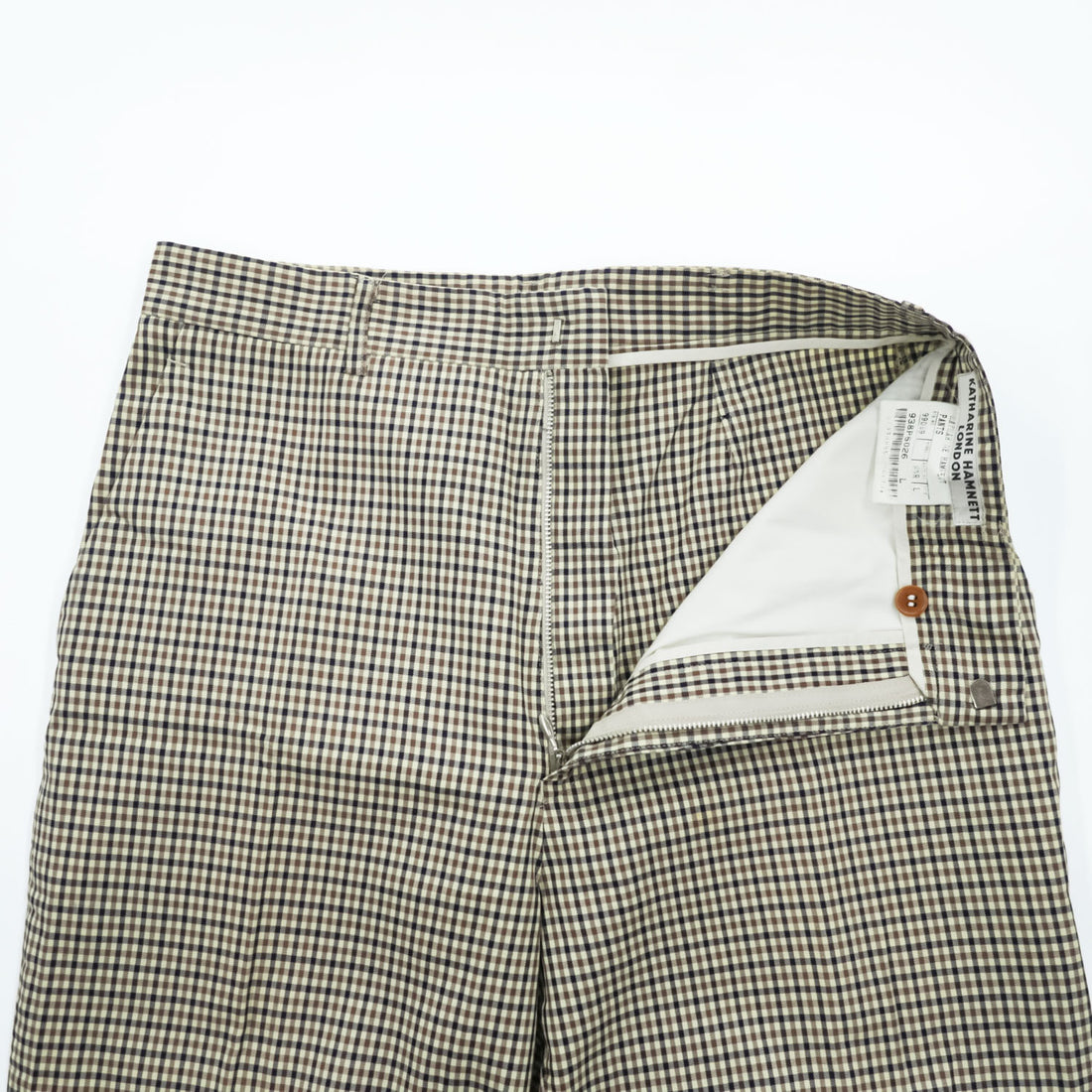 KATHARINE HAMNETT LONDON 90年代 ヴィンテージ 日本製 スラックス パンツ L ベージュ チェック ダブルカフス