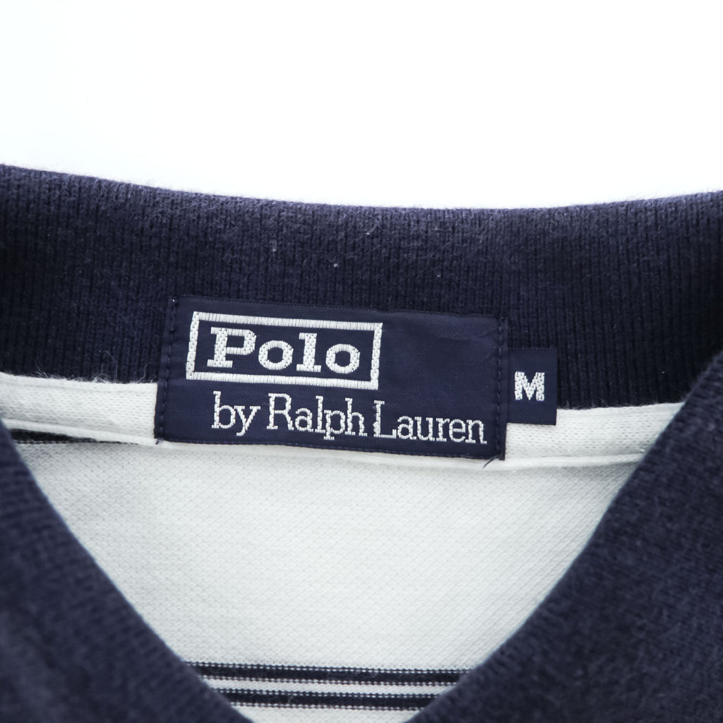 Polo Ralph Lauren 90年代 ヴィンテージ ポロシャツ M ネイビー ホワイト ボーダー スモールポニー ロゴ 刺繍 ポケット 鹿の子