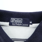 Polo Ralph Lauren 90年代 ヴィンテージ ポロシャツ M ネイビー ホワイト ボーダー スモールポニー ロゴ 刺繍 ポケット 鹿の子