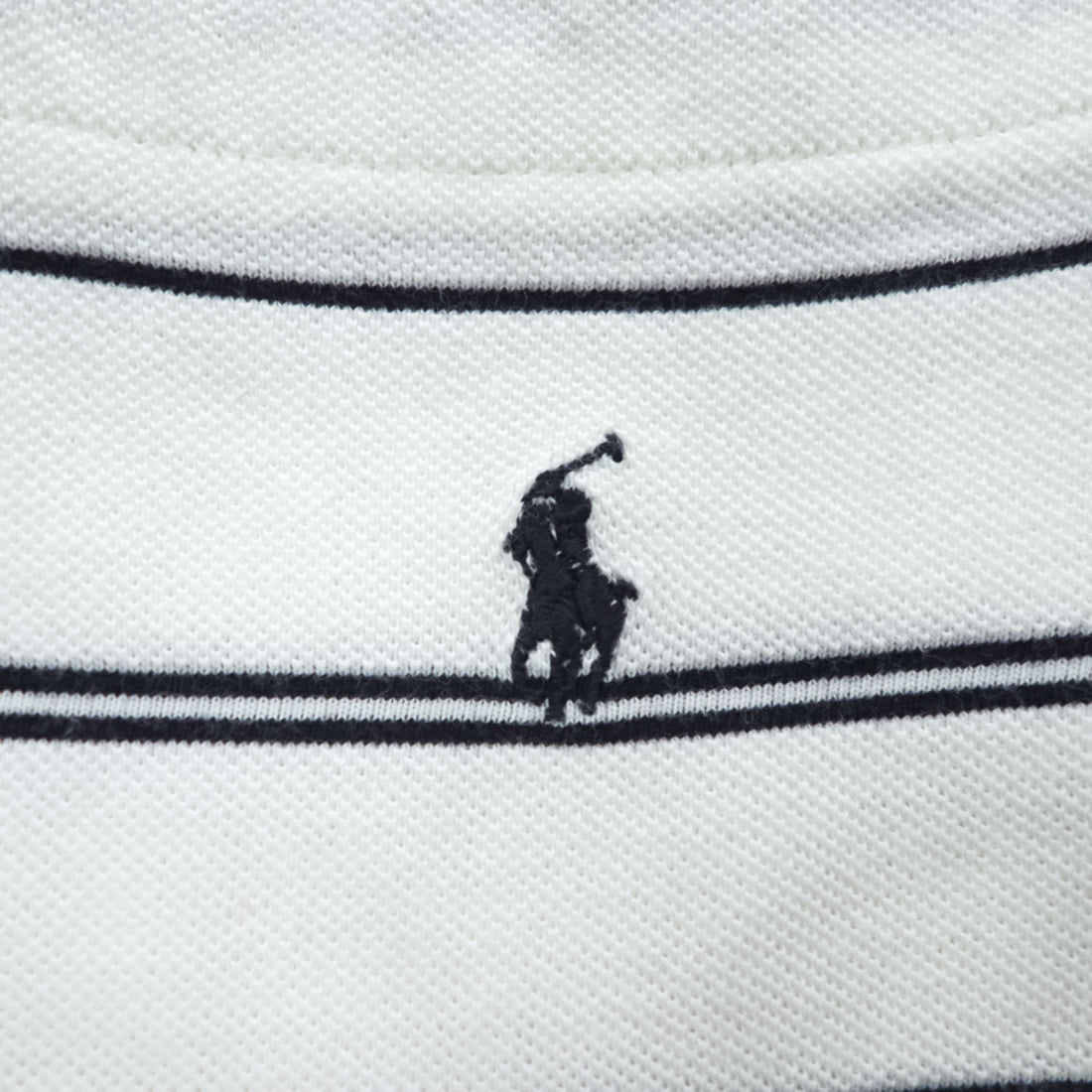 Polo Ralph Lauren 90年代 ヴィンテージ ポロシャツ M ネイビー ホワイト ボーダー スモールポニー ロゴ 刺繍 ポケット 鹿の子
