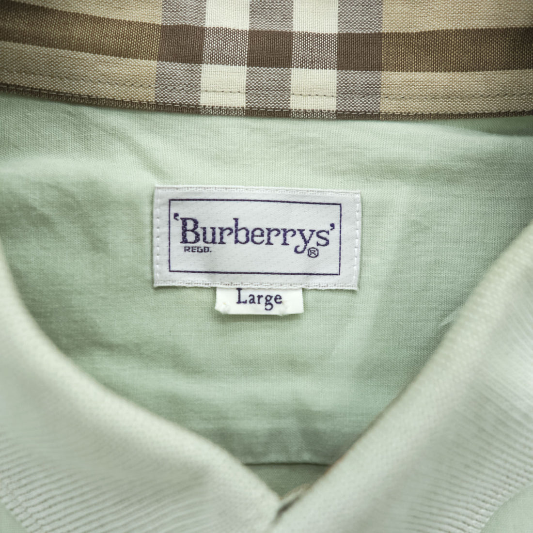 BURBERRY 90年代 ヴィンテージ 日本製 コットン リネン 半袖シャツ L グリーン 胸ポケット 鹿の子