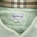 BURBERRY 90年代 ヴィンテージ 日本製 コットン リネン 半袖シャツ L グリーン 胸ポケット 鹿の子
