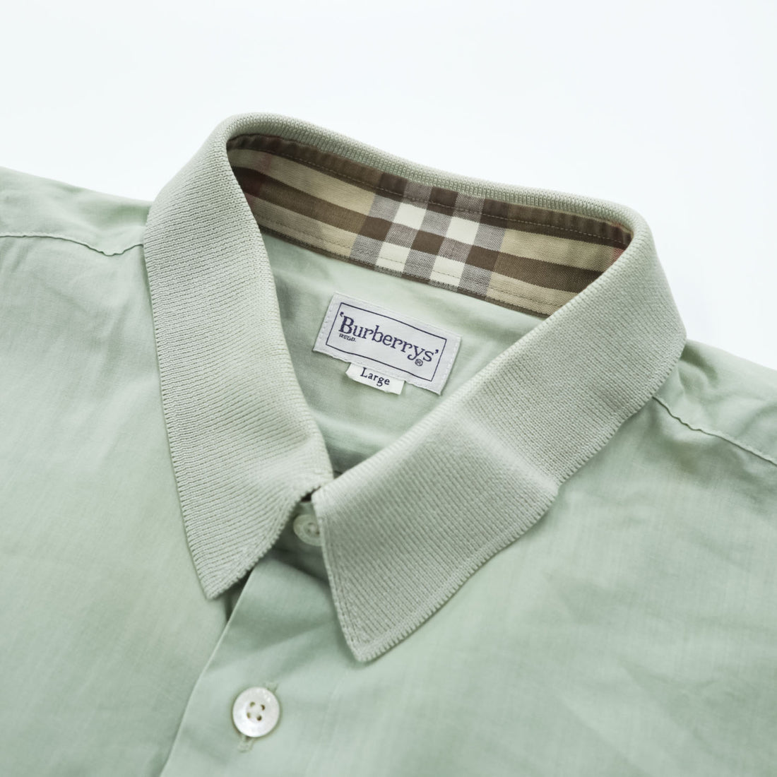 BURBERRY 90年代 ヴィンテージ 日本製 コットン リネン 半袖シャツ L グリーン 胸ポケット 鹿の子