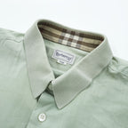 BURBERRY 90年代 ヴィンテージ 日本製 コットン リネン 半袖シャツ L グリーン 胸ポケット 鹿の子