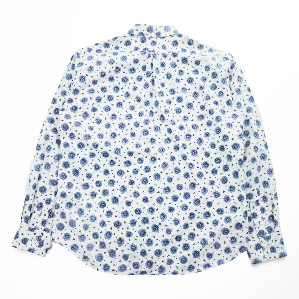 soe shirts 日本製 ドレスシャツ 長袖シャツ M ホワイト ブルー 花柄 薔薇 胸ポケット 2121-81-802
