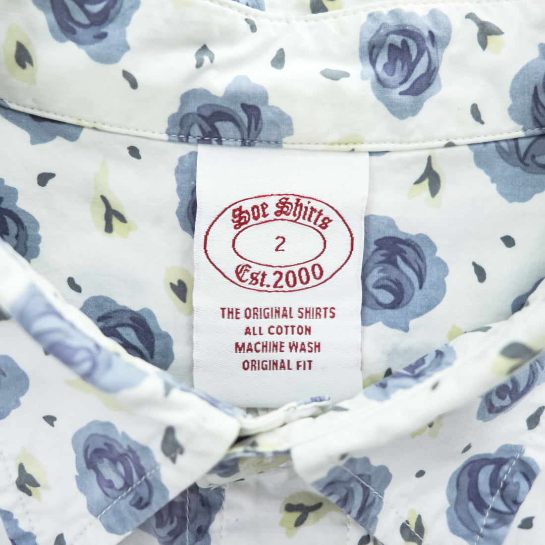 soe shirts 日本製 ドレスシャツ 長袖シャツ M ホワイト ブルー 花柄 薔薇 胸ポケット 2121-81-802