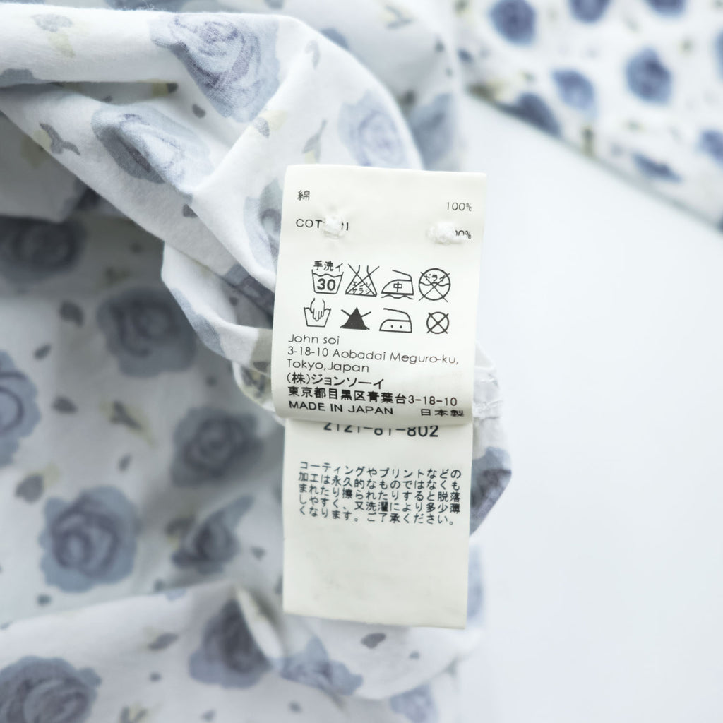 soe shirts 日本製 ドレスシャツ 長袖シャツ M ホワイト ブルー 花柄 薔薇 胸ポケット 2121-81-802