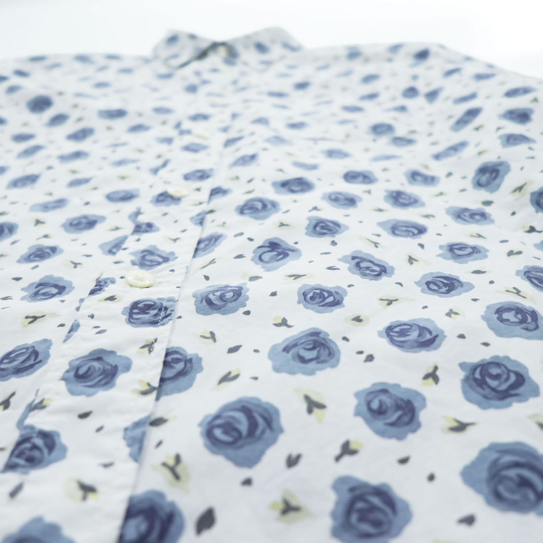 soe shirts 日本製 ドレスシャツ 長袖シャツ M ホワイト ブルー 花柄 薔薇 胸ポケット 2121-81-802