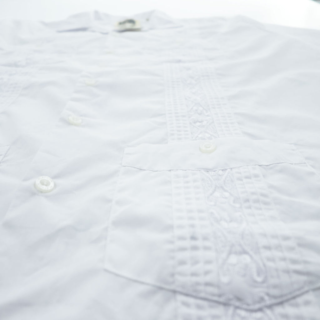PLATOON キューバシャツ 半袖 オープンカラーシャツ XL ホワイト 刺繍 タック プリーツ 開襟 ボックスシルエット 4ポケット グアヤベラ 未使用品