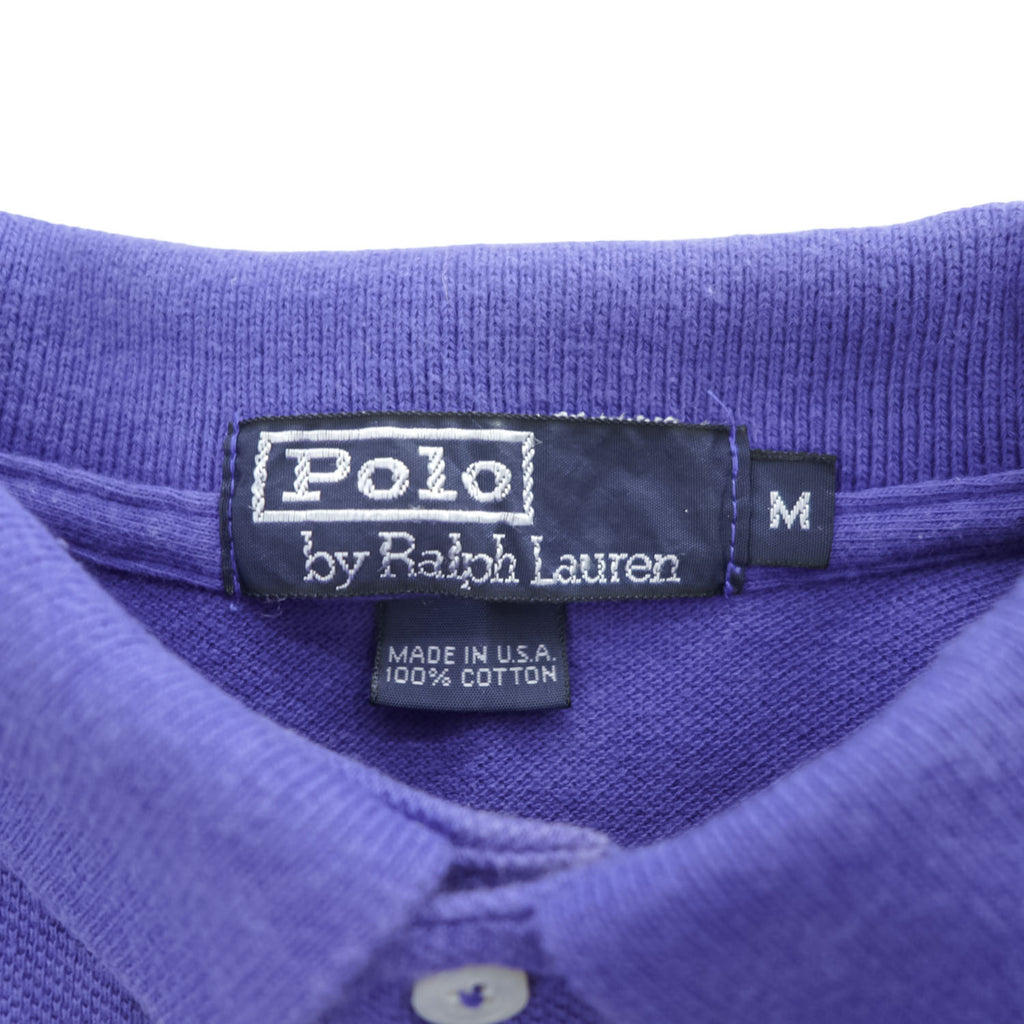 Polo Ralph Lauren 90年代 ヴィンテージ USA製 ポロシャツ M ブルー スモールポニー ロゴ 刺繍 鹿の子