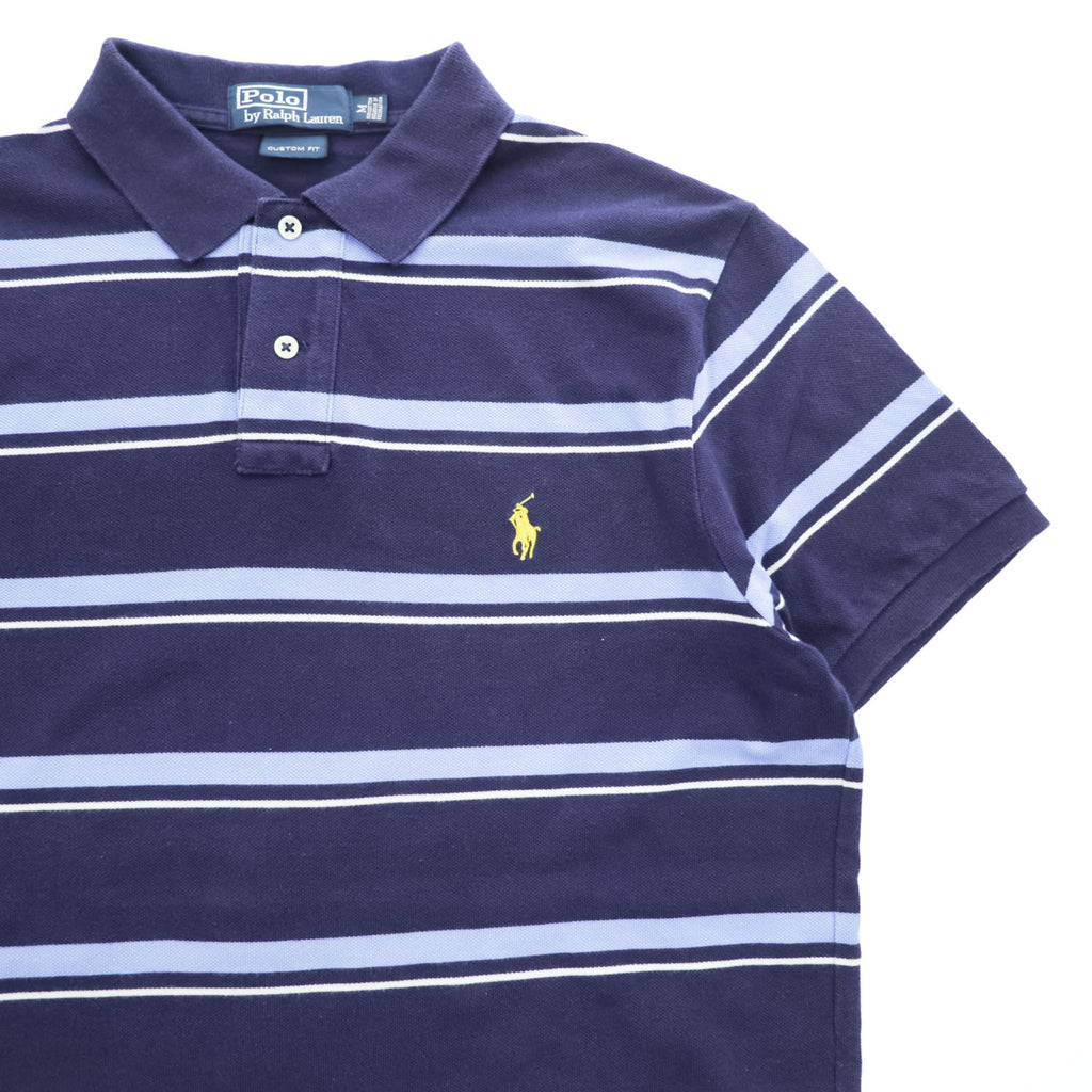 Polo Ralph Lauren 90年代 ヴィンテージ ボーダー ポロシャツ M ネイビー ブルー CUSTOM FIT 鹿の子
