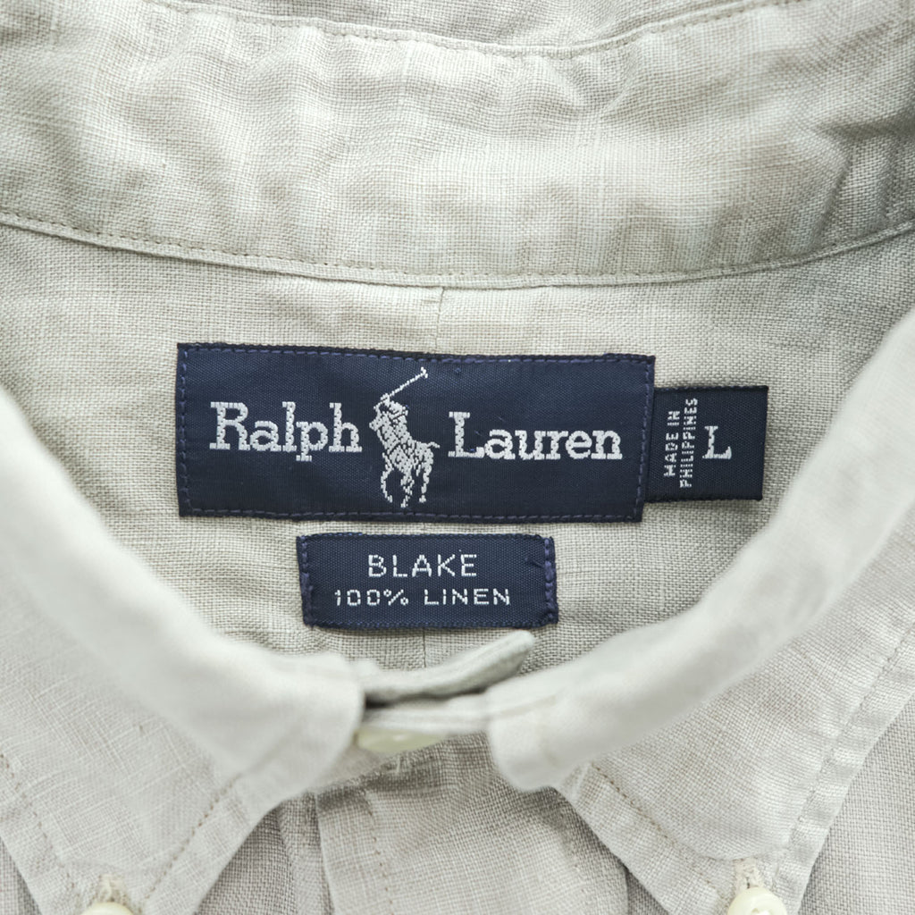 Ralph Lauren 90年代 ヴィンテージ BLAKE 半袖 リネン シャツ L ベージュ 麻100% スモールポニー ロゴ 刺繍