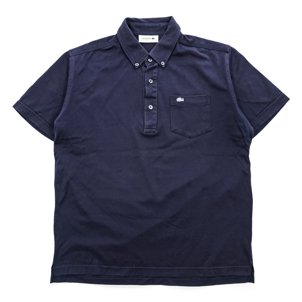 LACOSTE 日本製 ポロシャツ L ネイビー ワンポイントロゴ BD BIZ S/S POLO SHIRT ボタンダウン 鹿の子 KH701E