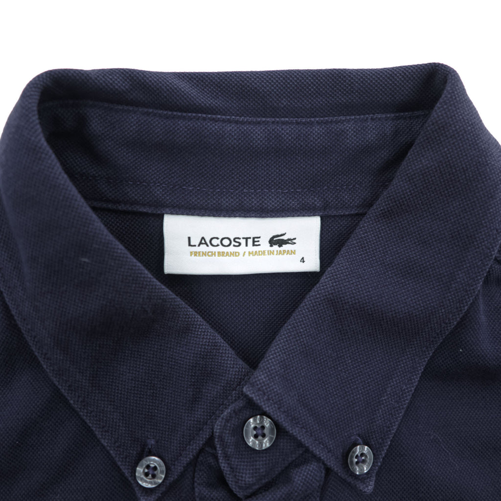 LACOSTE 日本製 ポロシャツ L ネイビー ワンポイントロゴ BD BIZ S/S POLO SHIRT ボタンダウン 鹿の子 KH701E