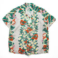 Sun Surf SS34858 Crown Flower Rayon Hawaiian Aloha Shirt Beige Green Made in Japan Size S