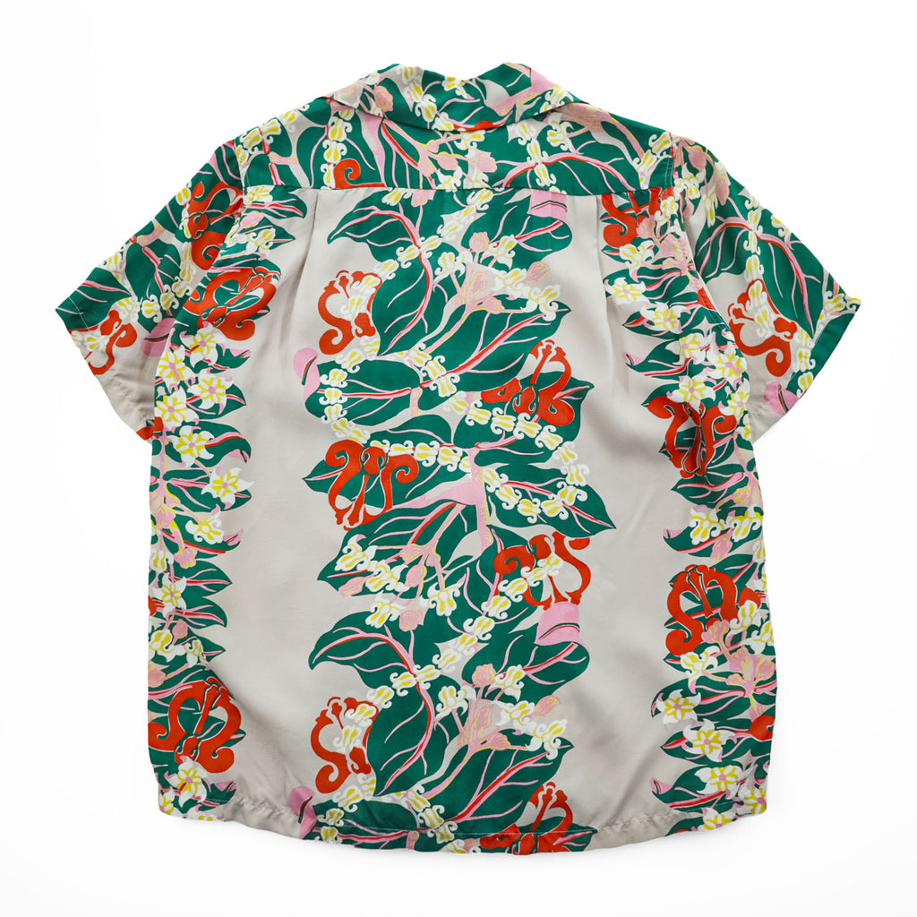 Sun Surf SS34858 Crown Flower Rayon Hawaiian Aloha Shirt Beige Green Made in Japan Size S