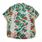 Sun Surf SS34858 Crown Flower Rayon Hawaiian Aloha Shirt Beige Green Made in Japan Size S