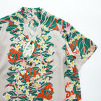 Sun Surf SS34858 Crown Flower Rayon Hawaiian Aloha Shirt Beige Green Made in Japan Size S