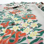 Sun Surf SS34858 Crown Flower Rayon Hawaiian Aloha Shirt Beige Green Made in Japan Size S