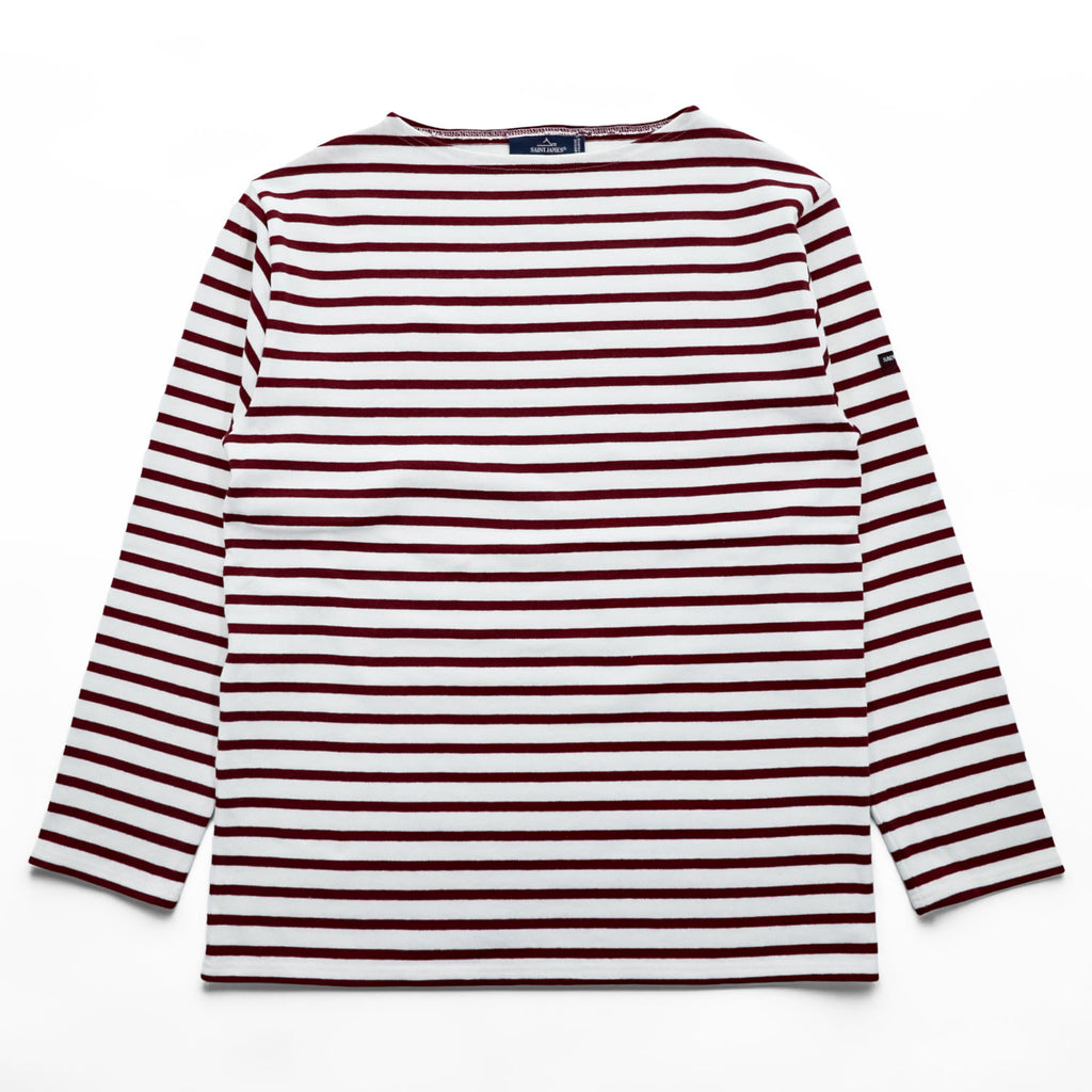 SAINT JAMES Ouessant Breton Shirt White Bordeaux Red Stripe Boat Neck Long Sleeve France Made Cotton Size T4 M
