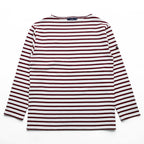 SAINT JAMES Ouessant Breton Shirt White Bordeaux Red Stripe Boat Neck Long Sleeve France Made Cotton Size T4 M