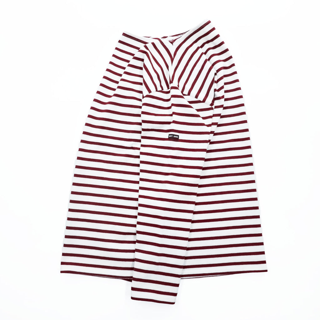 SAINT JAMES Ouessant Breton Shirt White Bordeaux Red Stripe Boat Neck Long Sleeve France Made Cotton Size T4 M