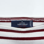 SAINT JAMES Ouessant Breton Shirt White Bordeaux Red Stripe Boat Neck Long Sleeve France Made Cotton Size T4 M
