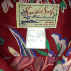 SUN SURF Sun and Surf for the SUGER CANE 80年代 ヴィンテージ 日本製 アロハシャツ 半袖 オープンカラーシャツ M レッド 総柄 初期タグ 開襟