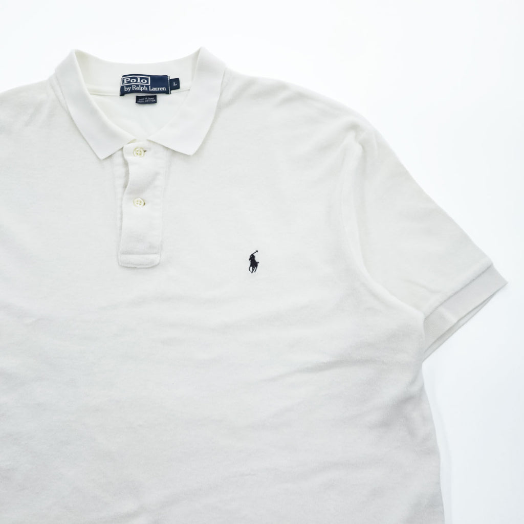 Polo Ralph Lauren 90年代 ヴィンテージ パイル地 ポロシャツ L ホワイト スモールポニー ロゴ 刺繍