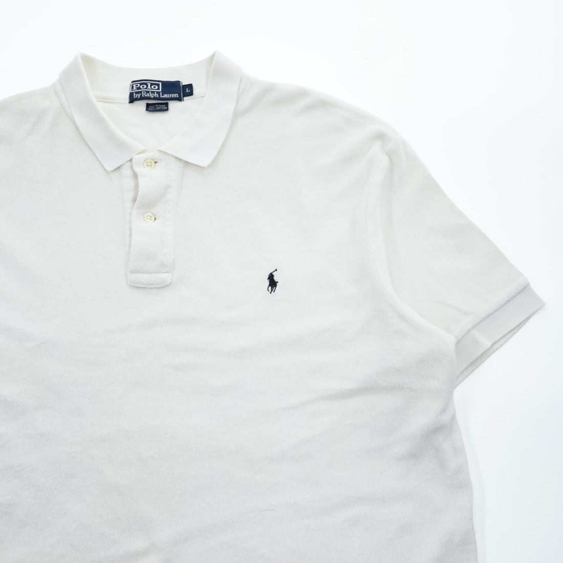 Polo Ralph Lauren 90年代 ヴィンテージ パイル地 ポロシャツ L ホワイト スモールポニー ロゴ 刺繍