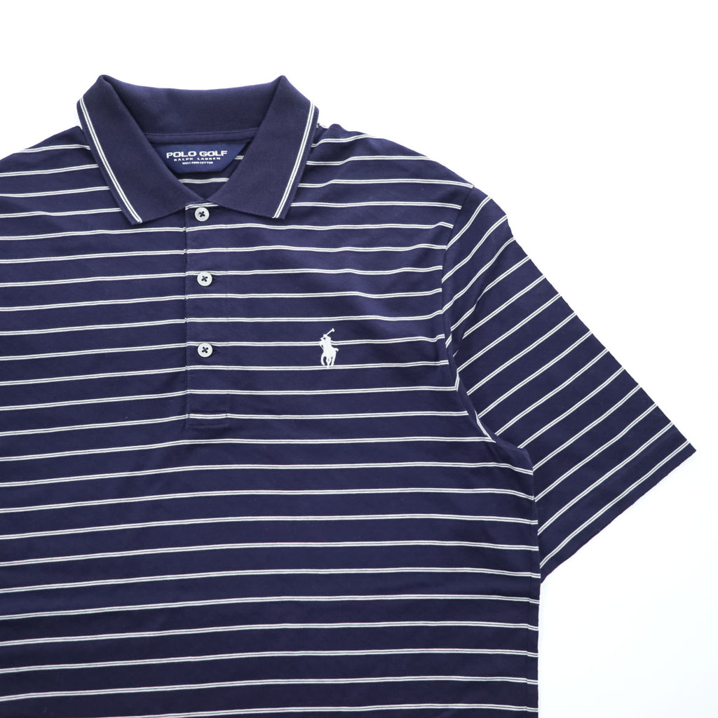 Polo Ralph Lauren ピマコットン ポロシャツ S ネイビー ボーダー スモールポニー ロゴ 刺繍