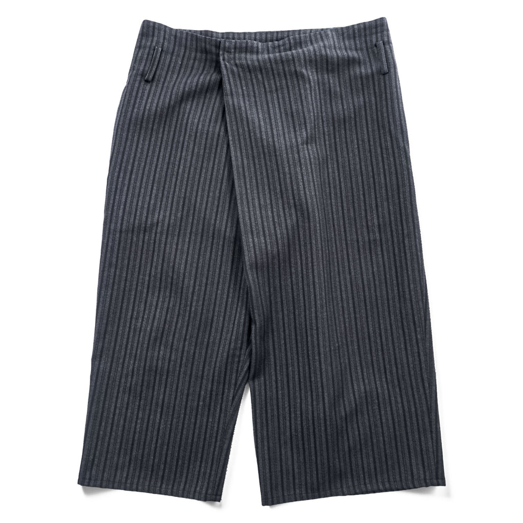 LIMI feu ( YOHJI YAMAMOTO ) 日本製 ラップ サルエル ワイドパンツ S グレー ストライプ LN-P32-105