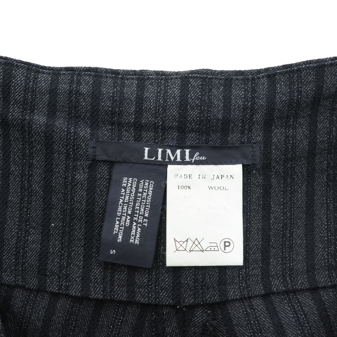 LIMI feu ( YOHJI YAMAMOTO ) 日本製 ラップ サルエル ワイドパンツ S グレー ストライプ LN-P32-105