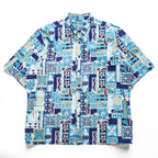reyn spooner 90年代 ヴィンテージ アロハシャツ JOE KEALOHA'S 半袖シャツ L ブルー 総柄 パッチワーク