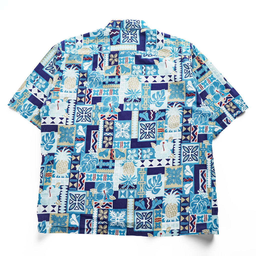 reyn spooner 90年代 ヴィンテージ アロハシャツ JOE KEALOHA'S 半袖シャツ L ブルー 総柄 パッチワーク